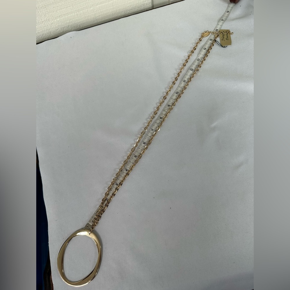 Long modernist goldtone statement necklace - Picture 2 of 5